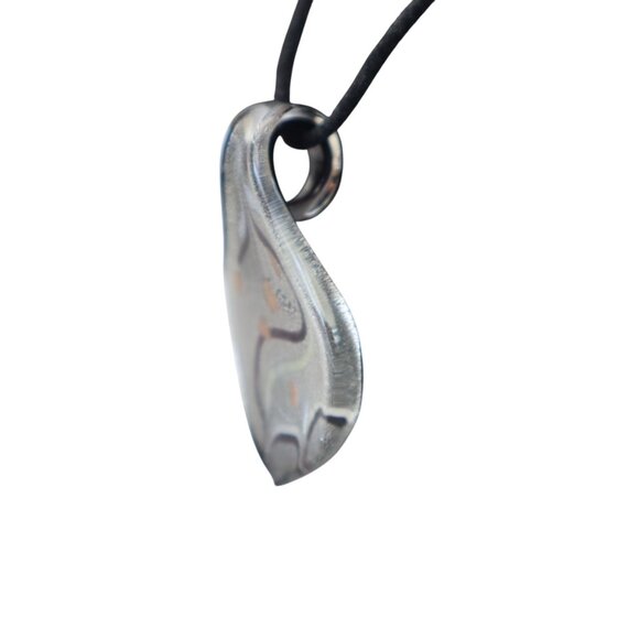 Glass Pendant Necklace With Abstract Design On Black Cord - Picture 3 of 5